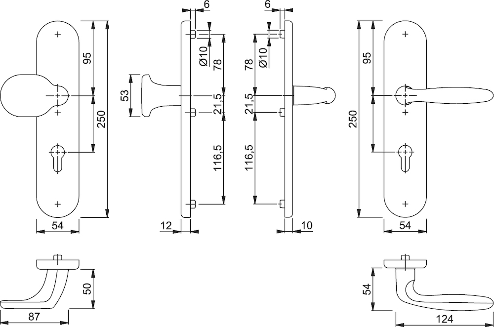 HOPPE® Schutz-Wechselgarnitur mit Langschild Verona 86G/3331/3310/1510, 10/92 mm, Aluminium, 3667476