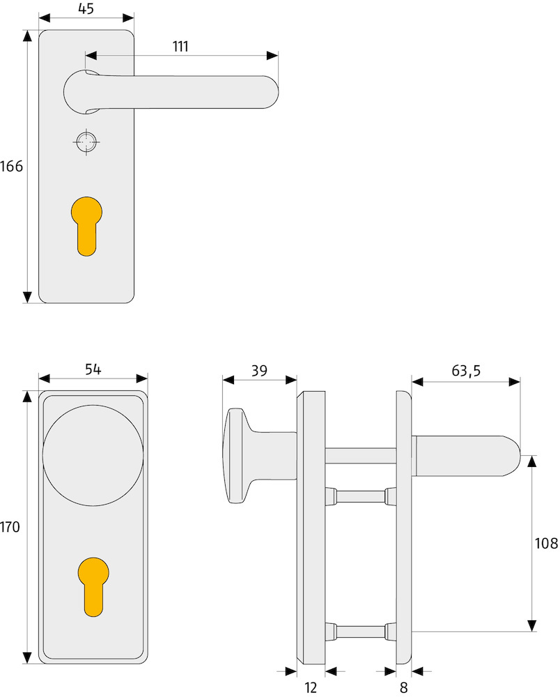 ABUS Schutz-Wechselgarniturmit Kurzschild KKT512, eckig, Aluminium