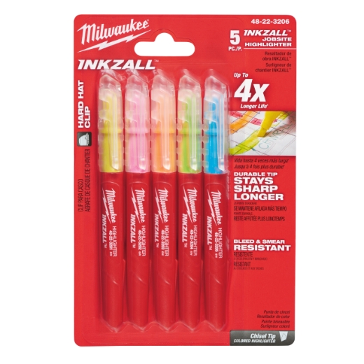 MILWAUKEE blau, grün, gelb, orange, pink INKZALL Leuchtmarker Set 5-teilig
