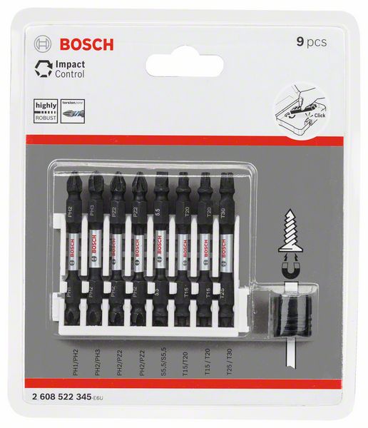 BOSCH Doppelklingen Schrauberbit-Set Impact Control, 9-teilig, diverse, 65 mm