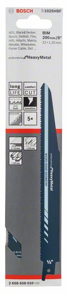 BOSCH Säbelsägeblatt S 1025 HBF Endurance for Heavy Metal, 5er-Pack