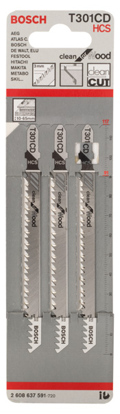 BOSCH Stichsägeblatt T 301 CD Clean for Wood, 3er-Pack