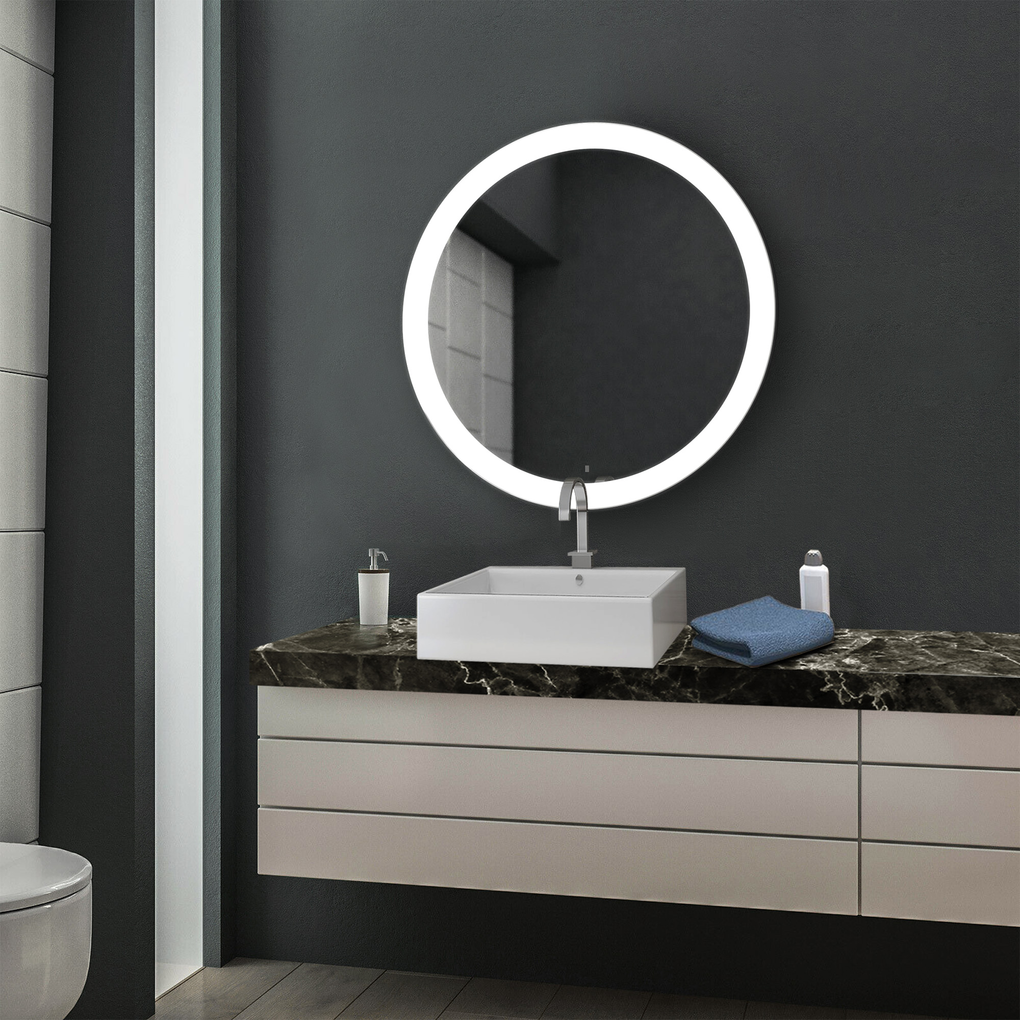 L&S LED-Flächenspiegel RoundQ (Rund), Ø 700mm, Emotion, TLD-Dimmer, 12VDC, 29,5W