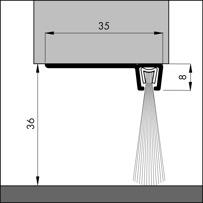 ELLEN Türbodendichtung IBS 90-36 z. schrauben Alu silber, H 35mm, Bürstenhöhe 28mm