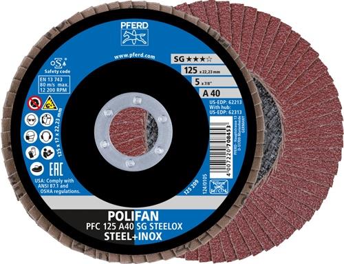 PFERD Fächerscheibe POLIFAN A SG STEELOX D.125mm K.40 kon.INOX NK PFERD