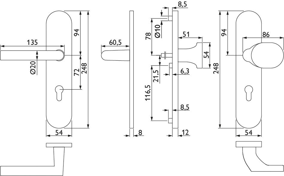 HERMAT Schutz-Wechselgarnitur mit Langschild BASIC 02 1902/2091.S/3128, Aluminium