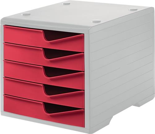 Ablagebox 5 Schubl.grau/cranberry Polystyrol H255xB270xT340mm STYRO