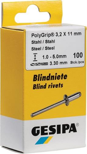 GESIPA Blindniet PolyGrip® Nietschaft dxl 4,0x13,0mm Stahl/Stahl 50 St.GESIPA