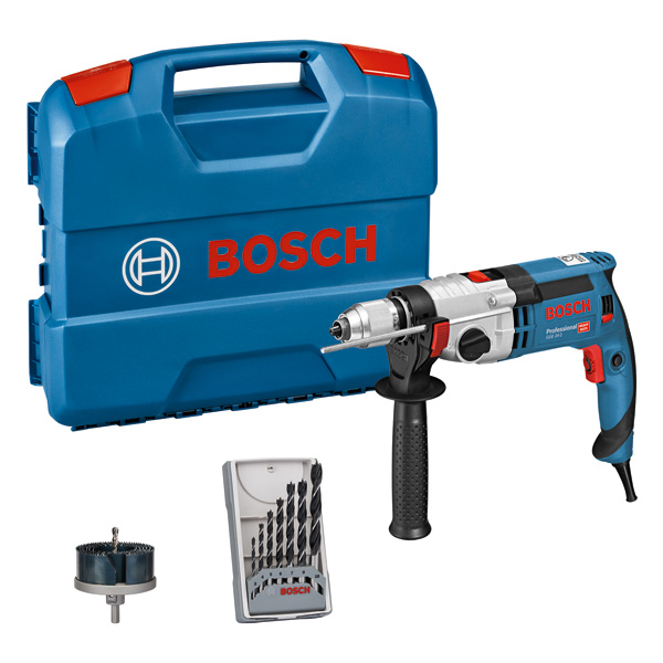 BOSCH Schlagbohrmaschine GSB 24-2, mit 7-teiligem Holzbohrer-Set, Lochsäge-Set