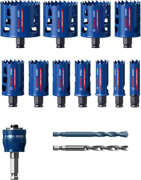 BOSCH EXPERT Tough Material Lochsäge-Set, 20/22/25/32/35/40/44/51/60/68/76 mm, 14-tlg.. Für Dreh- und Schlagbohrer BOSCH EXPERT Tough Material Lochsäge-Set, 20/22/25/32/35/40/44/51/60/68/76 mm, 14-tlg.. Für Dreh- und Schlagbohrer