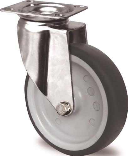 TECWERK Lenkrolle D.100mm Trgf.100kg m.Platte Platten-B.67mm Gleitlager VA TPE TECWERK