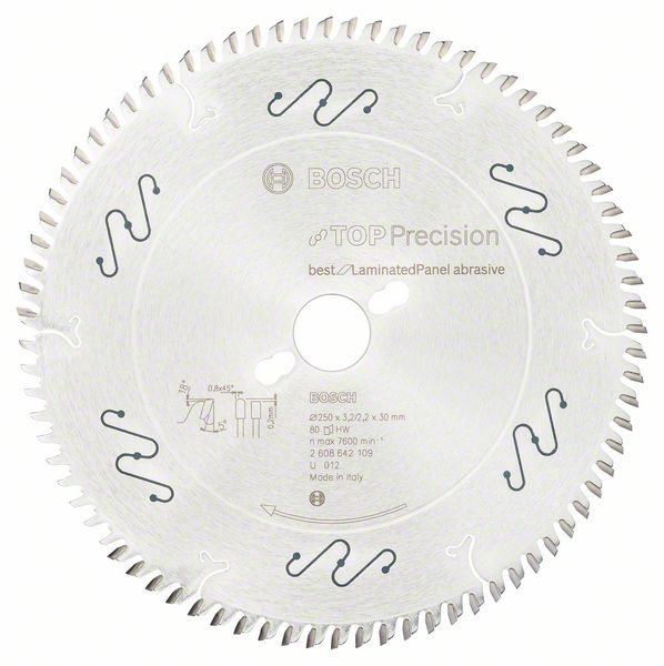 BOSCH Kreissägeblatt Top Precision Best for Laminated Panel Abrasive 250x30x3,2 mm, 80