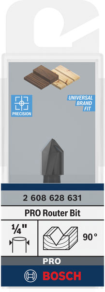 BOSCH V-Nutfräser 1/4", D1 9,5 mm, L 12,4 mm, G 45 mm, 90°