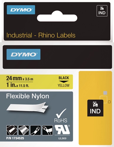 DYMO Schriftband Band-B.24mm Band-L.3,5m flexibles Nylonband schwarz auf gelb DYMO DYMO Schriftband Band-B.24mm Band-L.3,5m flexibles Nylonband schwarz auf gelb DYMO