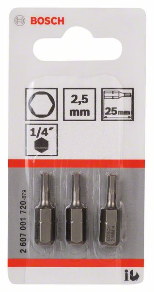 BOSCH Schrauberbit Extra-Hart HEX 2,5, 25 mm, 3er-Pack