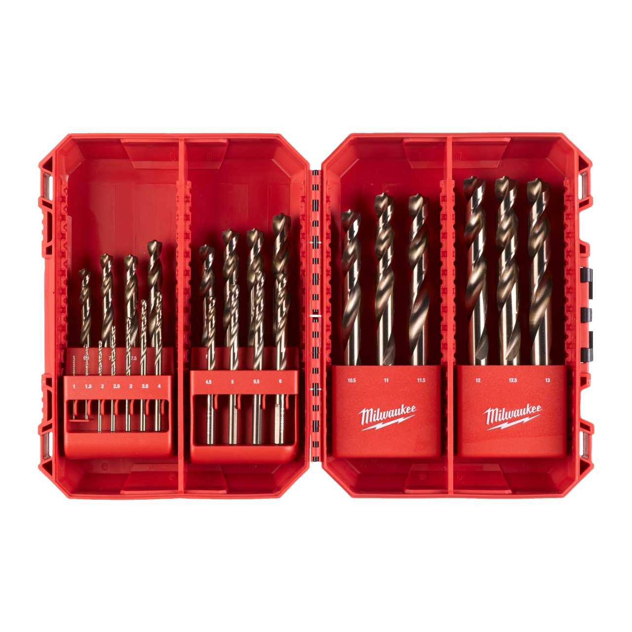 MILWAUKEE 25-tlg. Set in PACKOUT kompatibler Kassette HSS-G RED COBALT Metallbohrer HSS-G Co