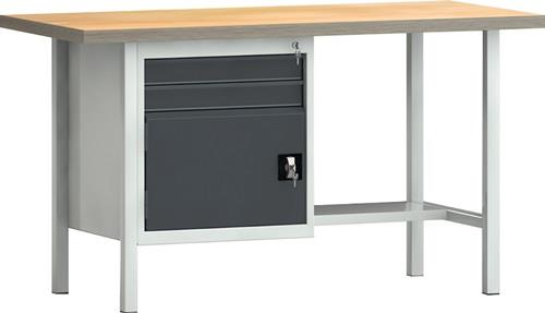 KLW-LUTZ BETRIEBSEINRICHTUNGEN Werkbank PW 700 B1500xT700xH840mm Buche Multiplex lichtgrau/grau 2 Schubl.1 Tür