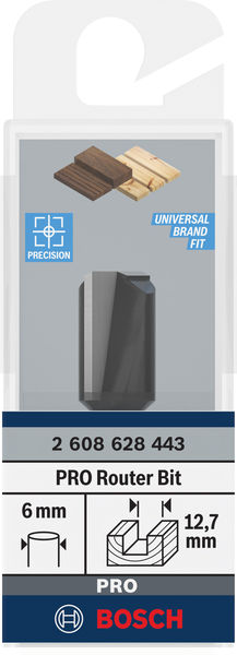BOSCH Nutfräser Standard for Wood, 6 mm, D1 12,7 mm, L 19,5 mm, G 51 mm