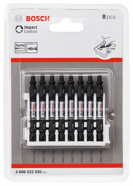 BOSCH Doppelklingen Schrauberbit-Set Impact Control, 8-teilig, PH2-T20, 65 mm