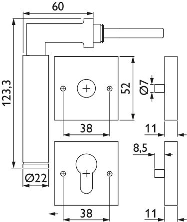 HERMAT Drücker-Halbgarnitur mit Rosetten INFINITY 1831/2311.SC, Edelstahl