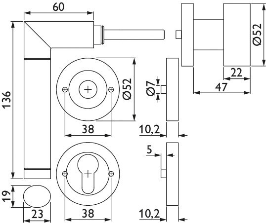 HERMAT Wechselgarnitur mit Rosetten WIND 1356.BIC/2061/3127, Edelstahl