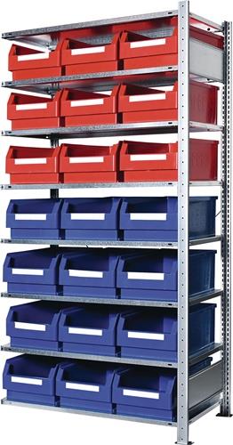 KAPPES Steckregal H2000xB1000xT500 Anbauregal 8 Stahl-Bd.9xGr.2 blau,12xGr.2 rot KAPPES