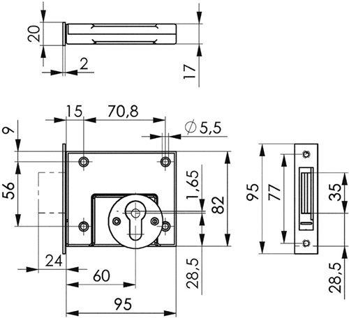 AMF RGS 49 DIN L/R PZ m.Flachschließbl.60mm AMF
