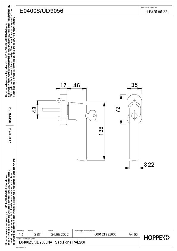 HOPPE® Fenstergriff absperrbar Amsterdam E0400S/UD9056, mit Schrauben, Edelstahl, 12200190 HOPPE® Fenstergriff absperrbar Amsterdam E0400S/UD9056, mit Schrauben, Edelstahl, 12200190