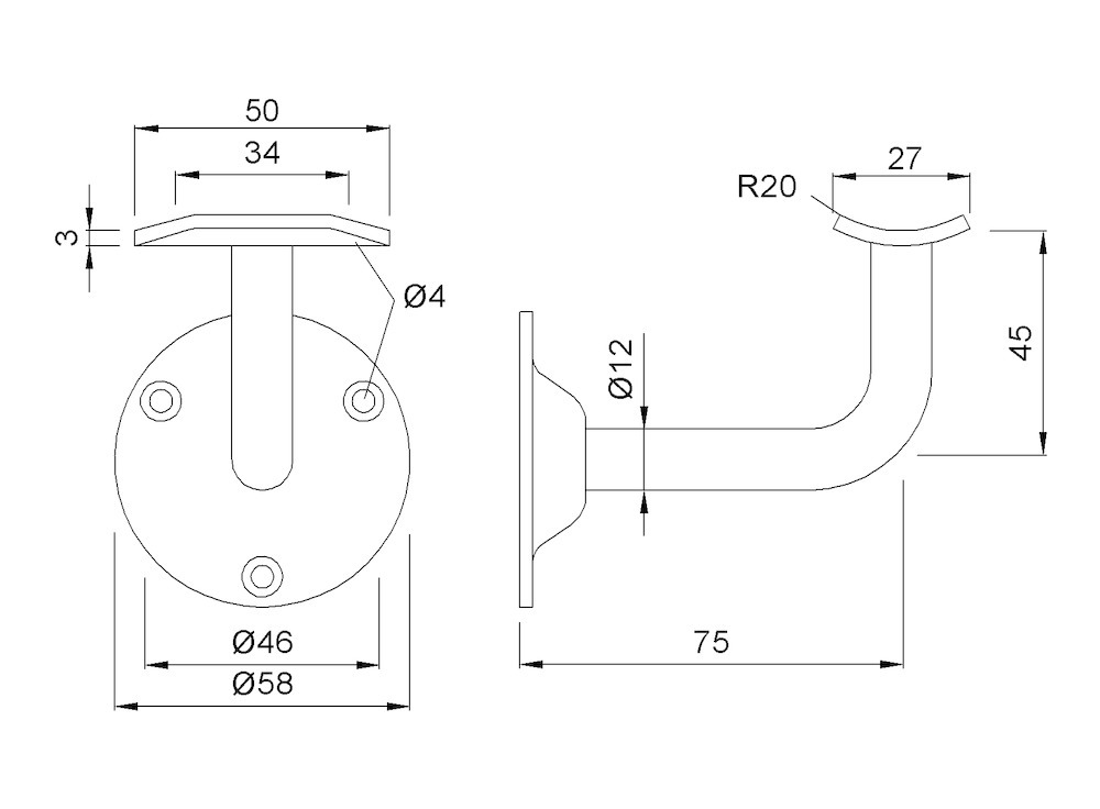 KWS Handlaufstütze 4524, Messing