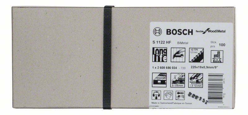 BOSCH Säbelsägeblatt S 1122 HF, Flexible for Wood and Metal, 100er-Pack