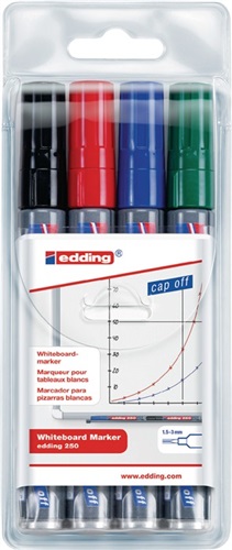 EDDING Boardmarker 250 schwarz/rot/blau/grün Strich-B.1,5-3mm Rundspitze EDDING