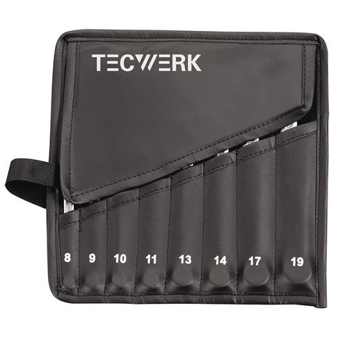 TECWERK Ringmaulschlüsselsatz 8-tlg.SW 8-19mm Form A CV-Stahl in Rolltasche TECWERK