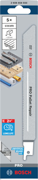 BOSCH Säbelsägeblatt S 725 VFR, Special for Pallet Repair, 5er-Pack