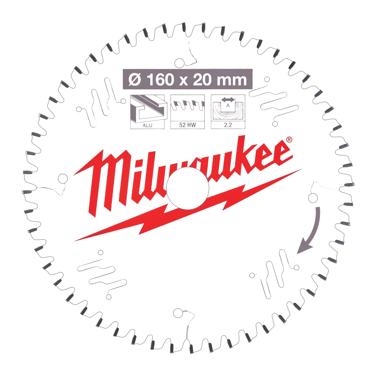 MILWAUKEE 160/20 mm Z52 Flachtrapezzahn Kreissägeblatt Holz/Alu für Handkreissägen