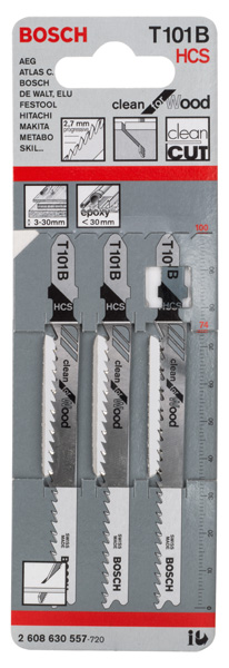 BOSCH Stichsägeblatt T 101 B Clean for Wood, 3er-Pack