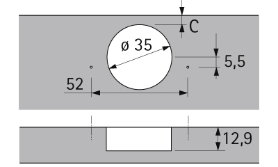 HETTICH Scharnier für Eckschrankfalttüren ohne Schließautomatik (Intermat 9930), TH 52 x 5,5 mm, zum Anschrauben (-), 9090109