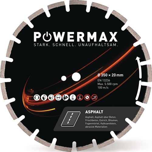 POWERMAX Diamanttrennscheibe PowerMax Asphalt D.350mm Bohr.25.4mm Seg.-B.3,2mm