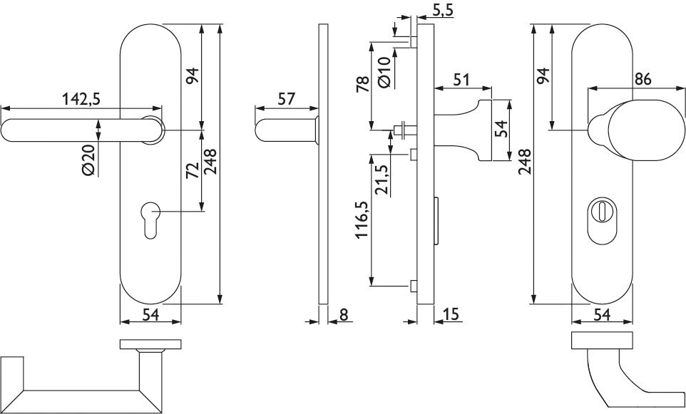 HERMAT Schutz-Wechselgarnitur mit Langschild BASIC 08 1808/2089.KS/3128, Edelstahl