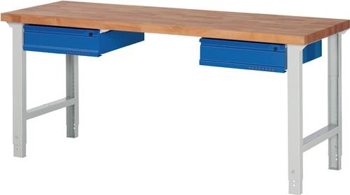PROMAT Werkbank Ser.BK 650 B2000xT700xH790-1140mm Buche massiv lichtgrau/blau 2 Schubl.