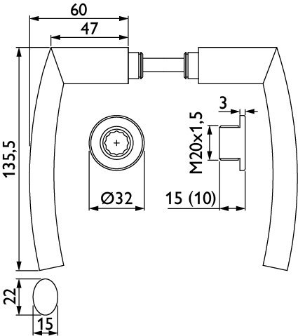 HERMAT Drückergarnitur ohne Schlüsselrosette BASIC 07 1807/2401, Edelstahl