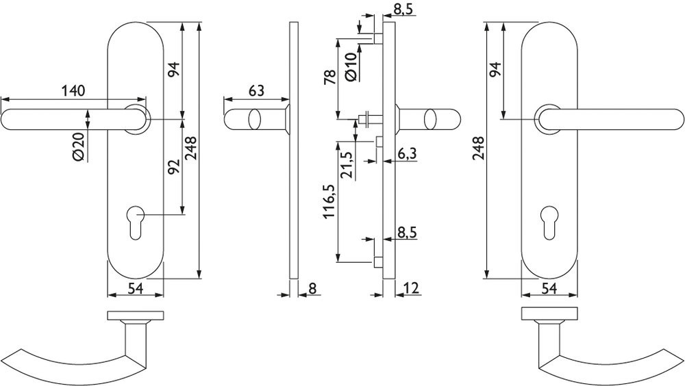 HERMAT Schutz-Drückergarnitur BASIC 04 1804/2091.SH, ES 1, Edelstahl