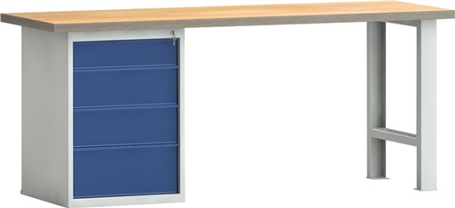 KLW Werkbank PW 700 B2000xT700xH840mm Buche Multiplex lichtgrau/blau 4 Schubl.