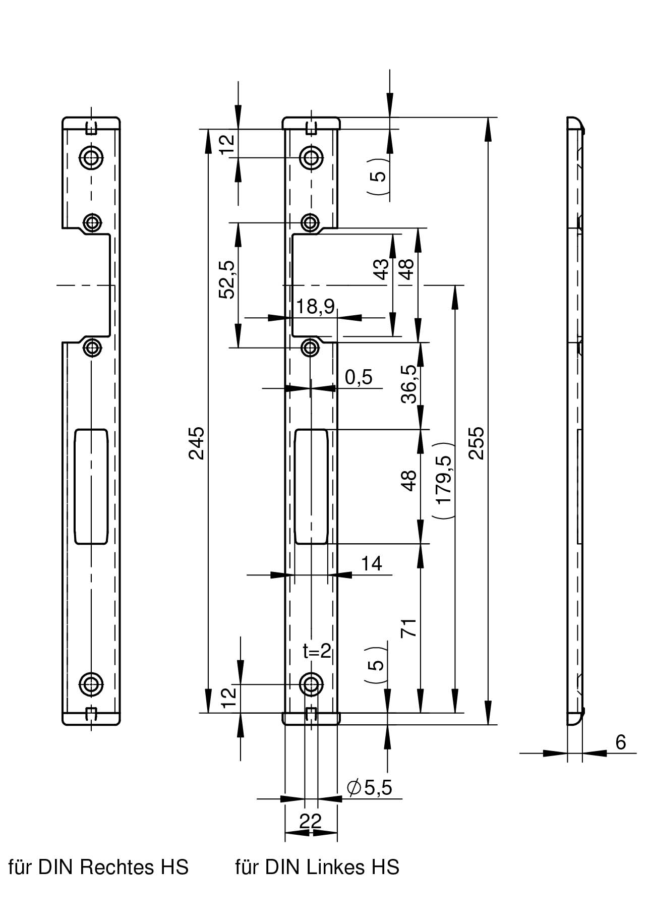 WILKA 9321 Schließblech für Rohrrahmentüren 24x2x6x245