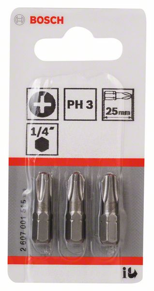 BOSCH Schrauberbit Extra-Hart PH 3, 25 mm, 3er-Pack