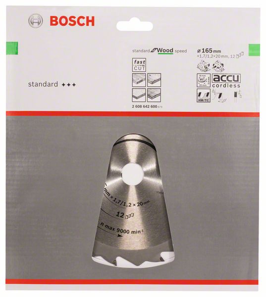 BOSCH Kreissägeblatt Speedline Wood, 165 x 20/16 x 1,7 mm, 12
