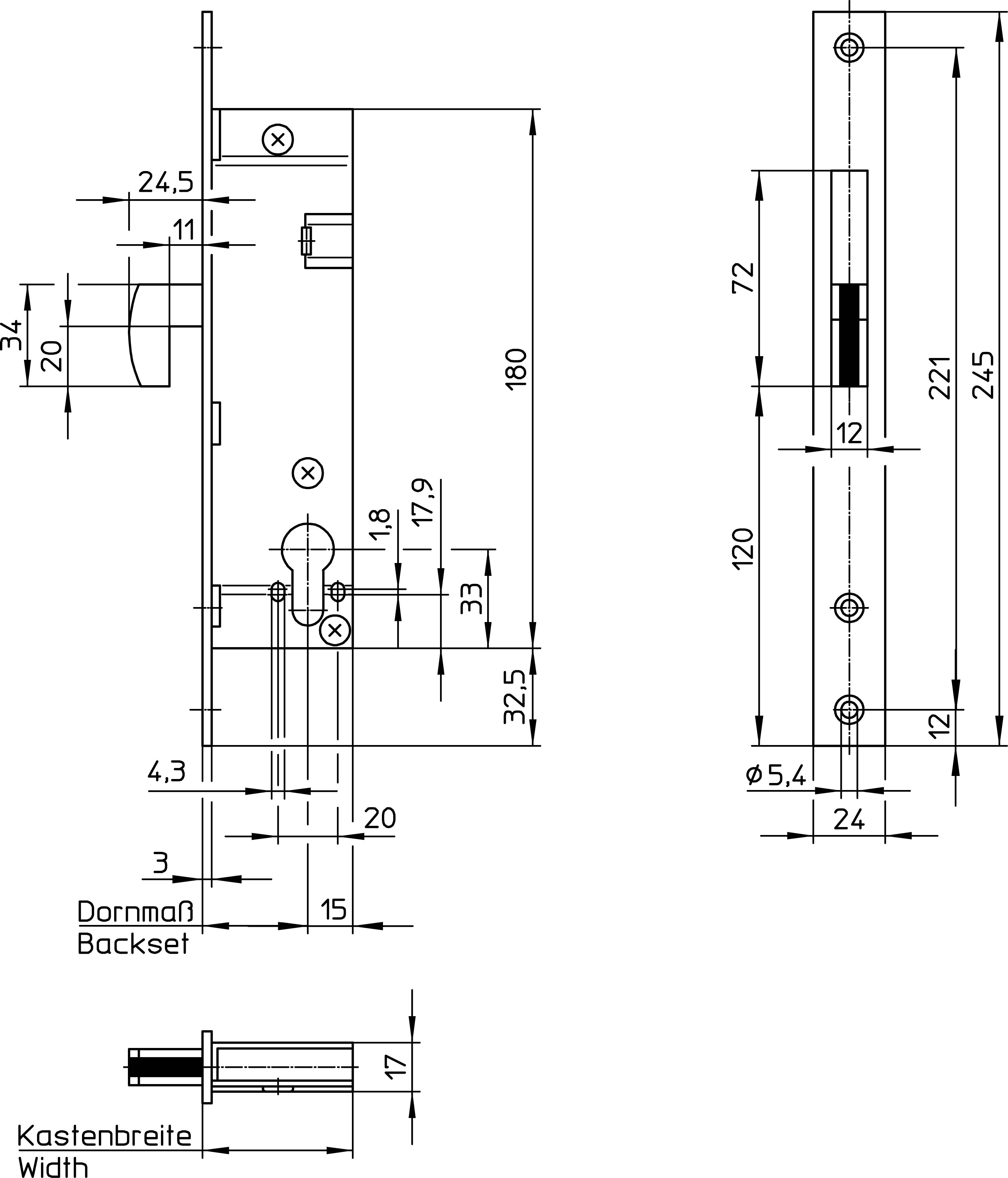 WILKA 1436 Hakenschwenkriegel-Einsteckschloss