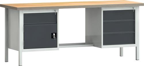 KLW Werkbank PW 700 B2000xT700xH840mm Buche Multiplex lichtgrau/grau 4 Schubl.1 Tür