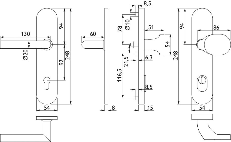 HERMAT Schutz-Wechselgarnitur mit Langschild BASIC 02 1802/2091.KSH/3128, Edelstahl