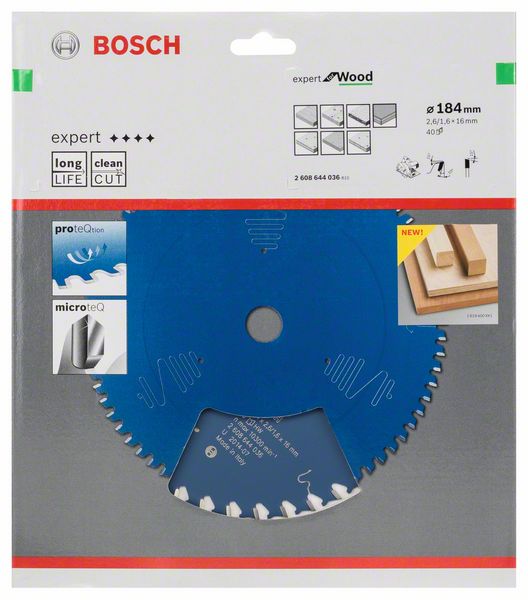BOSCH Kreissägeblatt Expert for Wood, 184 x 16 x 2,6 mm, 40