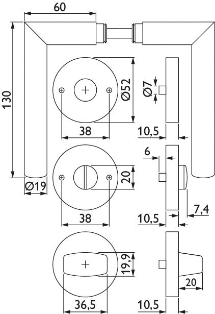 HERMAT Drückergarnitur mit Rosetten MOON 1231.19/2036.ST, Edelstahl